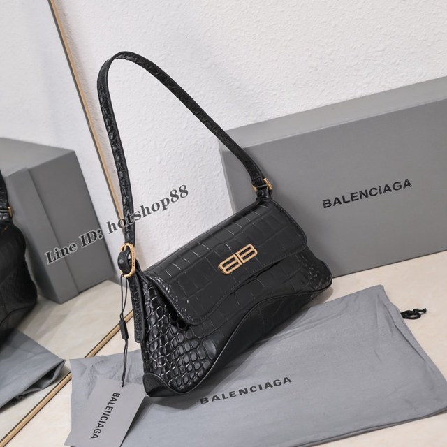 Balenciaga專櫃爆款鱷魚紋黑色女包 巴黎世家小號XX系列腋下包 fyj2020